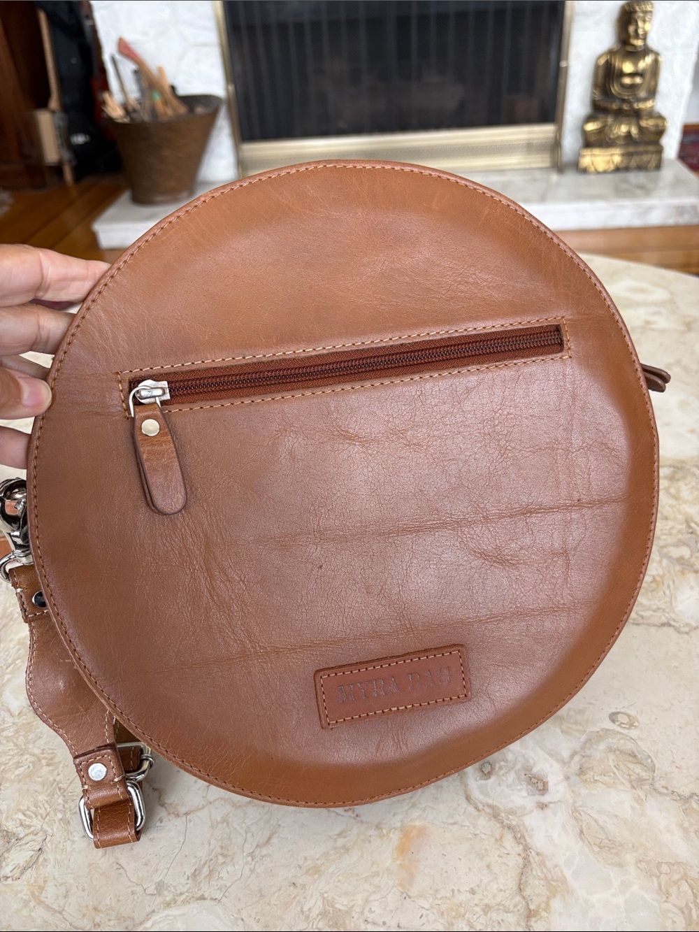 Myra Prairie Dreams Handtooled Round Leather Bag - As New - Boho - Picture 7 of 16